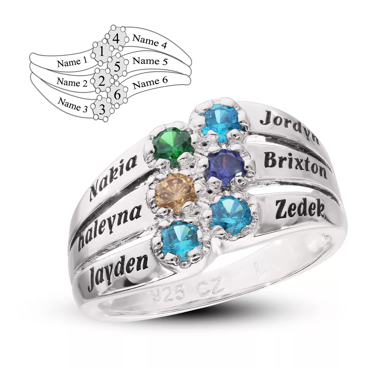 Mother Ring with 4 Heart Clover Birthstones - PaulaMax Jewelry