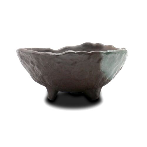 New Bonsai Pot Pottery Banko ware Brown Round wave Width 15cm Height 7cm - Afbeelding 1 van 6