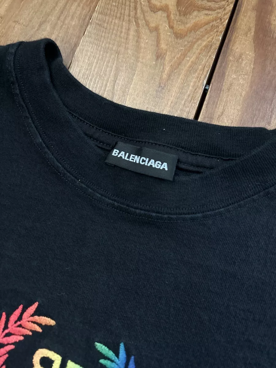 Balenciaga Rainbow Embroidered Logo Black Tee Shirt Size Large | eBay