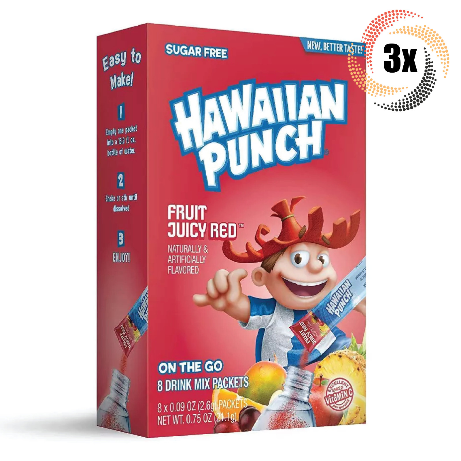 3 упаковки смеси для красного напитка Гавайский пунш с сочными фруктами | по 8 порций в каждой |по 75 унций