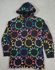 Stella Mccartney Kids Girls Hoodie Dress Sz 12Y Black Multicolor AOP Rainbow 