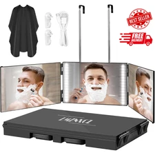 with LED Lights 3 Way Mirror for Self Hair Cutting,360 Haircuts Mirror Men fo...