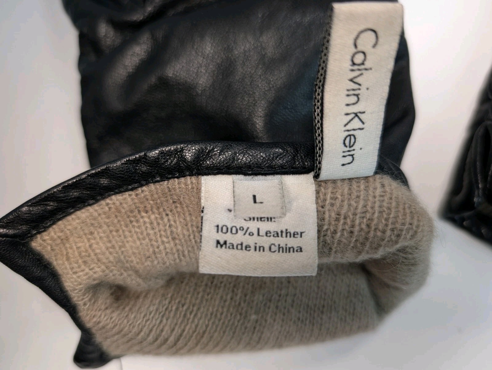 Calvin Klein Mens Black Leather Gloves Size Large Knit Lined Winter Lux Rare EUC thumbnail 4