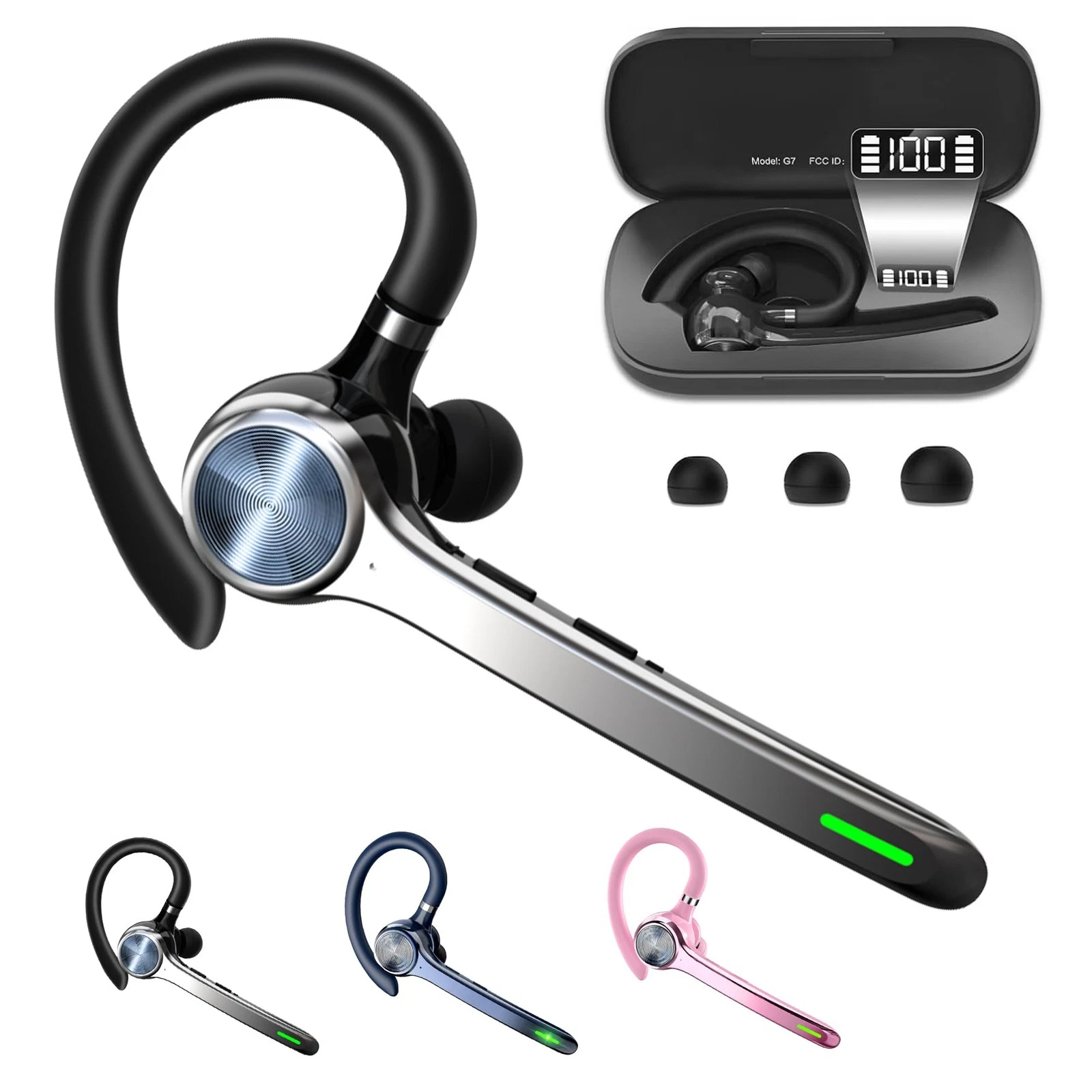 Bluetooth Headset, Wireless Bluetooth Earpiece with 500mAh Charging Case 72 H...