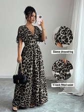 Ladies Leopard Print V Neck Maxi Dress