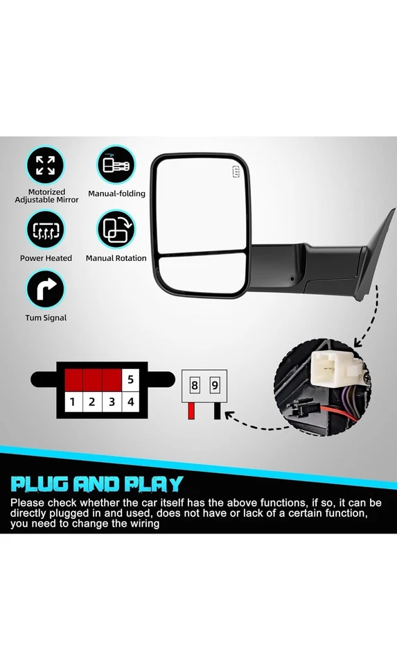 Espejos retrovisores eléctricos térmicos compatibles con Dodge Ram 1500 2500 3500 2003-2009 L&R Foto 3 de 4