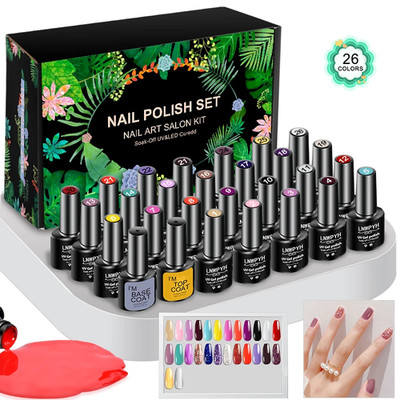 Gel Nail Polish Set Nail Gel Kit 26 Color Semi Permanent UV Led Gel Varnish Soak