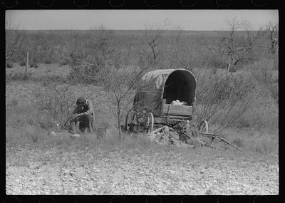 Man encamped in the mesquite near Uvalde,Texas,TX,FSA,Farm Security Admin,1