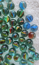 Vtge Cats Eye Green Blue Multi Color Marbles Lot of 113 5/8" Size