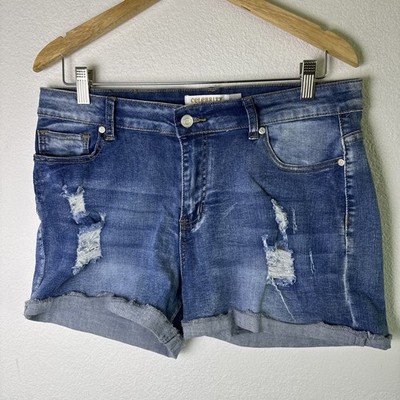 Celebrity Ace Denim Shorts Women Size 17/33 Blue Distressed Med Wash