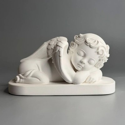 White Sleeping Winged Angel Sculpture Figurine - Cherub Statue Home Shelf Decor