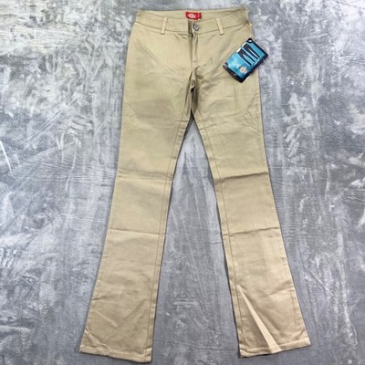 New Dickies Girl Simple Pant Women s Size 1 Khaki Mid Rise Cotton