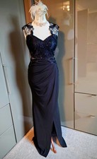 Lipsy Michelle Keegan Sequin Long Black Evening Dress 12 Embroidery Lace Cruise