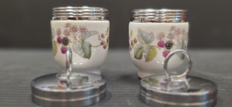 Vintage Royal Worcester Egg Coddler Pair Blackberries England 3.5" Porcelain
