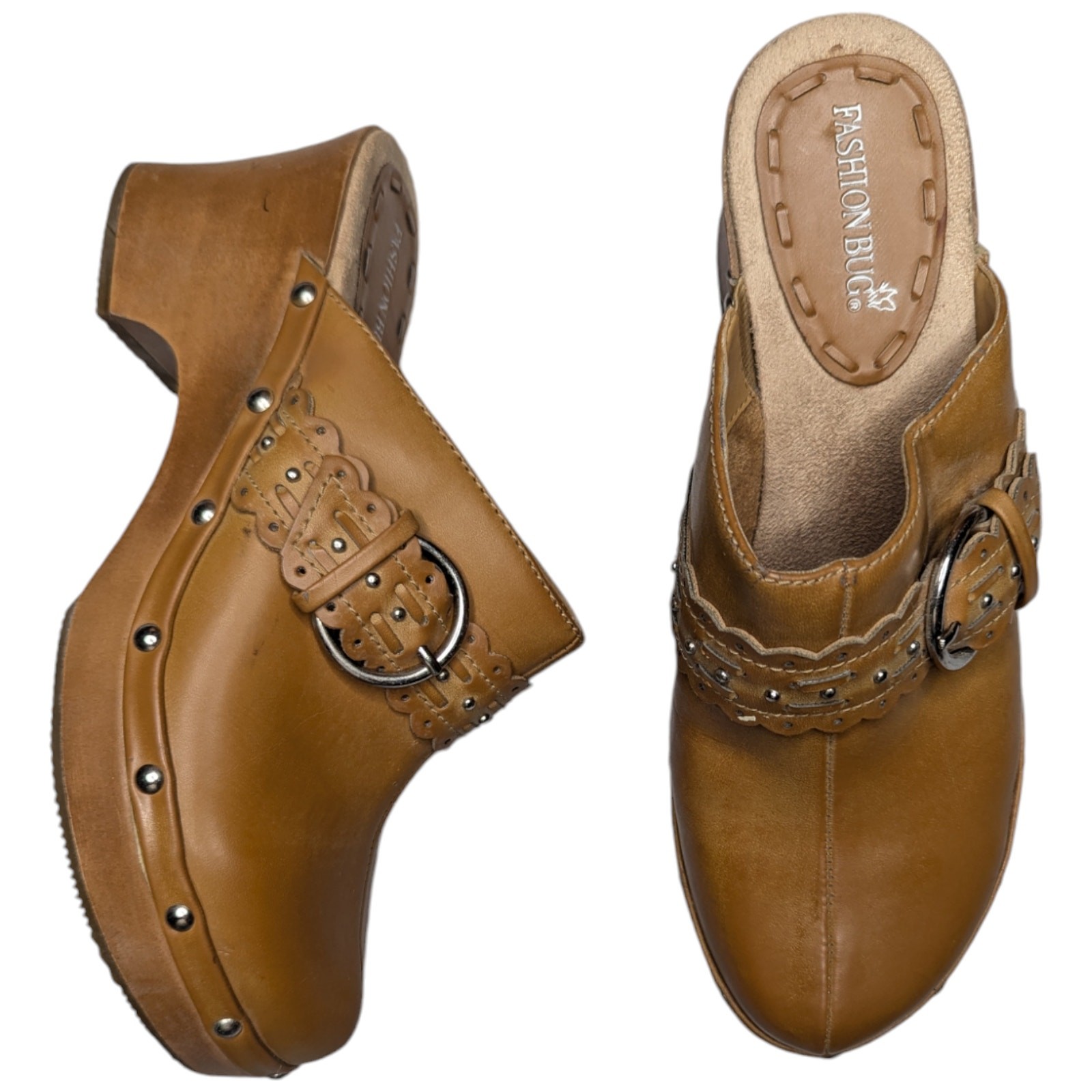 SAOLA Zoccoli vintage Y2K moda bug cammello marrone ecopelle dettaglio fibbia suola grossa 8