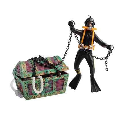 Action Aquarium Ornament, Undersea Treasure Chest Diver, Live-Action Aerating...