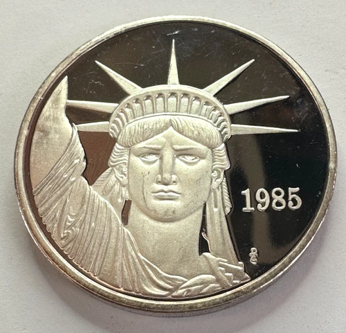 1985 USA MTB Johnson Matthey Liberty All Languages Trade Round Silver .999 PROOF