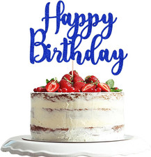 Dark Blue Glitter Happy Birthday Cake Topper for Anniversary Celebrations