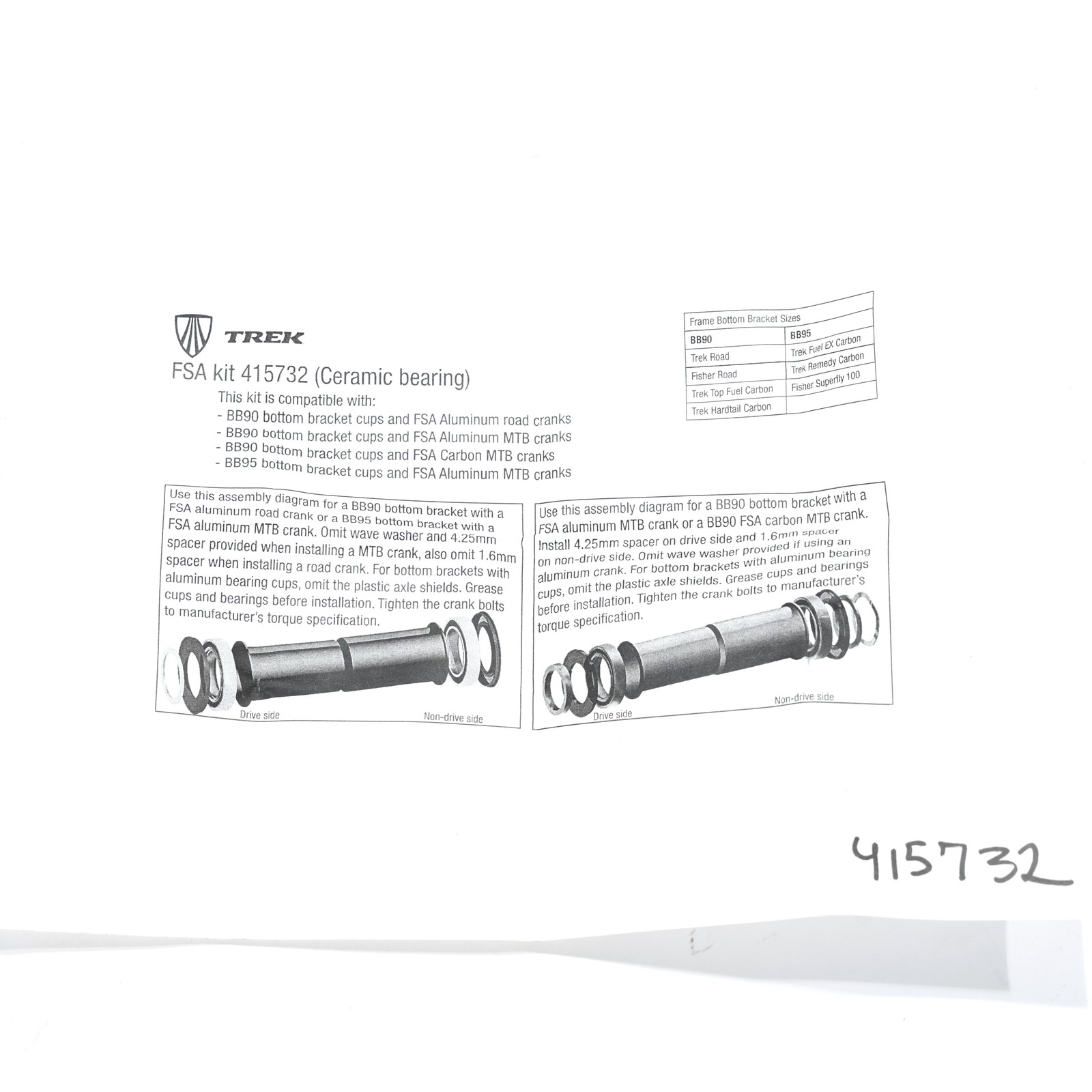 Trek FSA BB90/BB95 Ceramic Bottom Bracket Kit, 24mm Crank, Integrated, Black