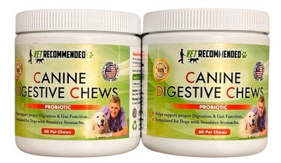 Canine Probiotic Digestive 60 Chews for Dogs Sensitive Stomach Formula Lot of 2