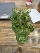 Indiana Glass Whitehall Cubist Green Avocado Footed Juice Glasses Set of 7