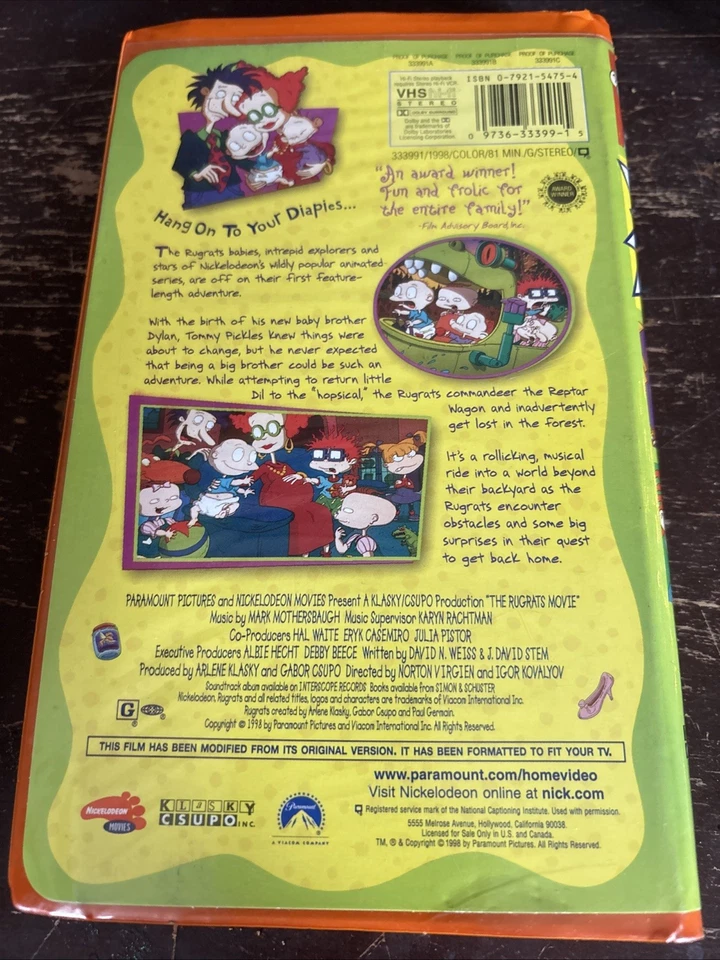 The Rugrats Movie (VHS, 1998) Nickelodeon Orange Tape & Clamshell Case - Image 2 of 3