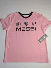 Youth Messi Jersey T-Shirt Pink 10 Classic Logo V Neck Kids Size Large 14/16