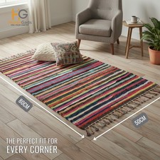 Handmade Chindi Rug, Multicoloured Stripes, 100% Recycled Cotton, Decor Area Rug