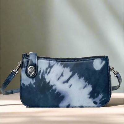 Coach Penn Shoulder Bag CU049 Blue Tie Dye Leather Y2K Small Clutch Purse