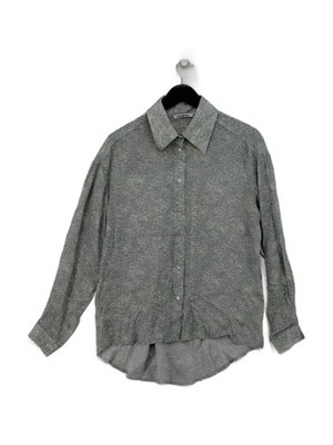 FUNKY STAFF Damen Shirt M grün Viskose mit Seide Langarm Kragen Basic
