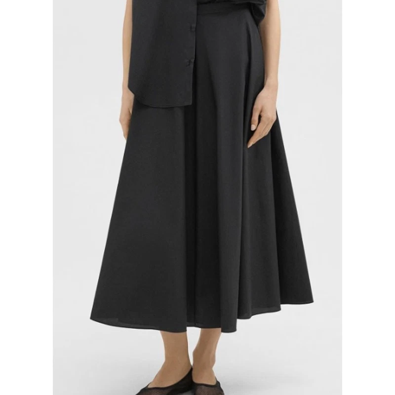 FALDA MIDI THEORY MUJER XLARGE CINTURA ALTA MEZCLA ALGODÓN CÍRCULO COMPLETO NEGRA NUEVA