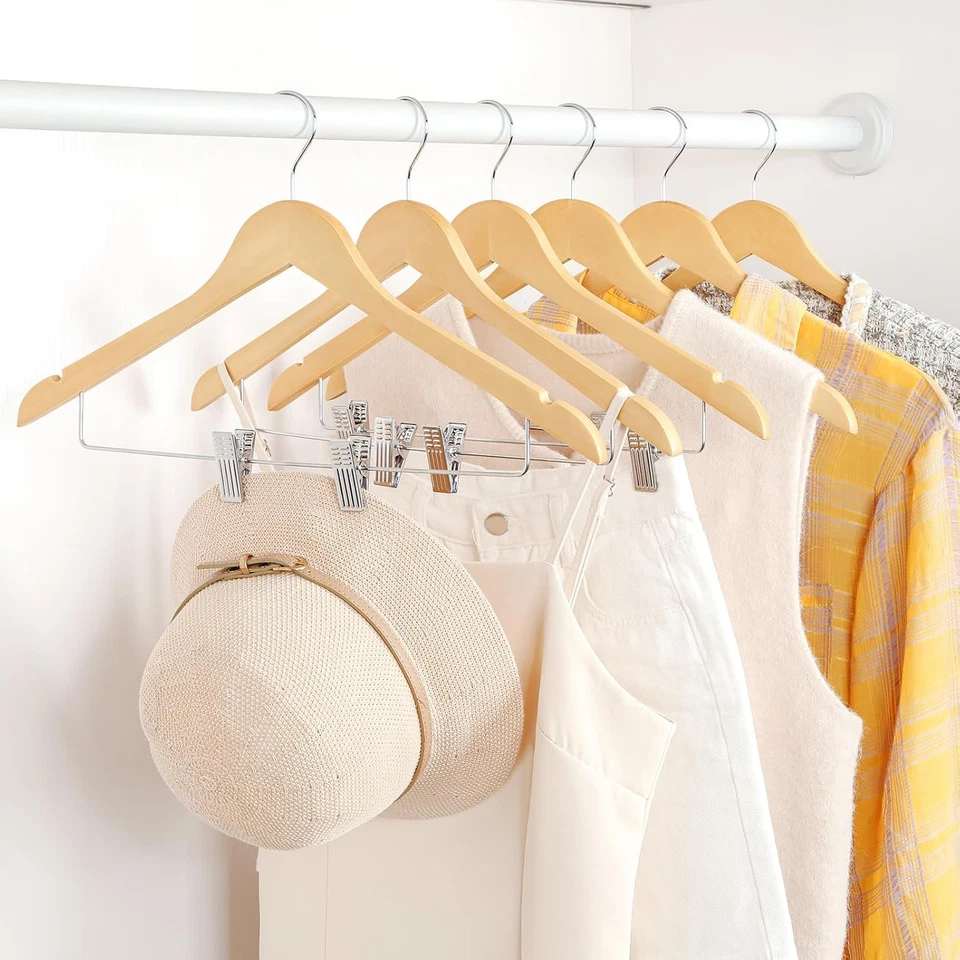 Wooden Hangers with Adjustable Metal Clips and 360° Swivel Hook, 10 Pack - Image 4 of 4