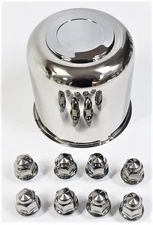 Trailer Wheel Lug and Cap Set Stainless Steel Hub Cover 8 SS Lugs 4.90" Center