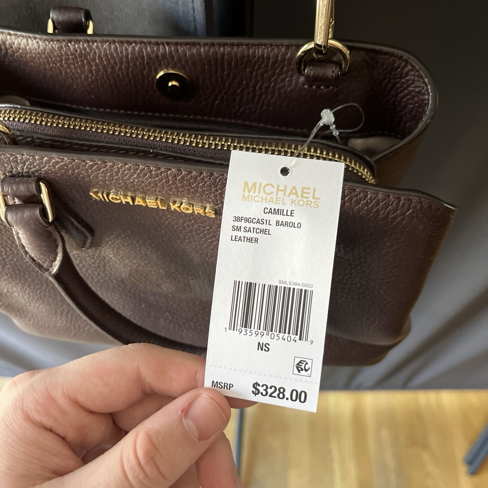 Michael Kors Camille Brown Leather Satchel Handbag. NWT Small Defect On Bottom. image 2
