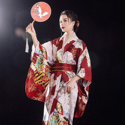 Damen Kimono Blumenmuster Yukata Braut Nachtwäsche Kleid Japanisches Kostüm - Picture 11 of 17