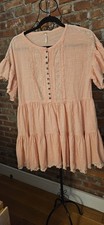 Free People Peach Embroidered Mini Dress With Button Front