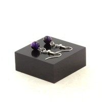 Edelsteine Und Mineralien. Ohrringe 1 Perle Tigerauge Violett 8 Mm In Ac