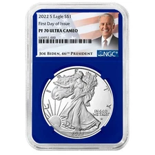 2022-S Proof $1 American Silver Eagle NGC PF70UC FDI Biden Label Blue Core