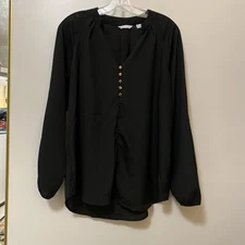 Women’s New York and Company large black dressy Long Sleeve blouse gold buttons