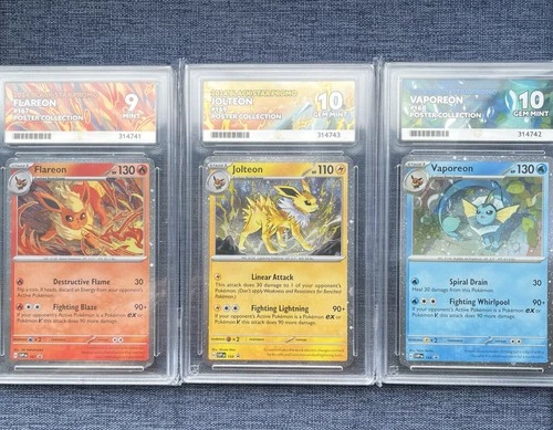Prismatic Poster Collection, Jolteon, Vaporeon, Flareon Ace 10/10/9 Sequential!