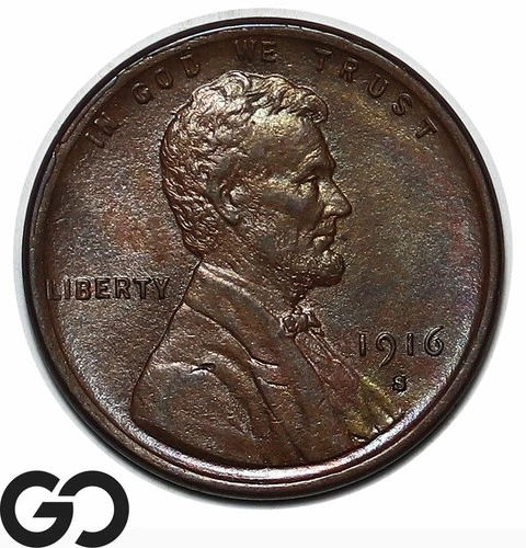 1916-S Lincoln Cent Wheat Penny, Album Toner, Gem BU++ Better Date