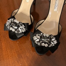OSCAR De La RENTA Rosalba crystal satin Black Shoes Pumps 38.5 Org. 895