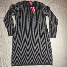 Catherines Sweater Dress Womens XL BLACK AND SILVER Midi Cotton Stretch new