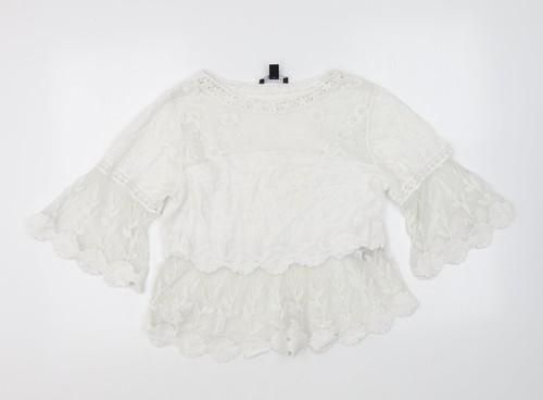 New Look Damen weiße Baumwolle Basic Bluse Größe S runder Ausschnitt