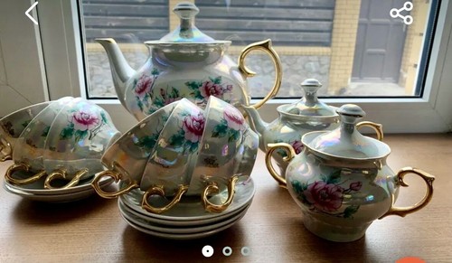 Russisches Porzellan Vintage Teeservice für 6 sowjetische UdSSR СССР