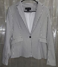 Rachel Zoe Black/White Plaid Single Button Single Vent Blazer Jacket sz M