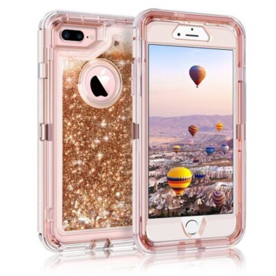 for iPhone X/Xs Transparent Heavy Duty Glitter Quicksand Case w/ Clip ROSE  GOLD