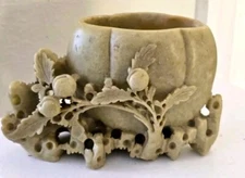 Vintage Chinese Carved Soapstone Brush Pot Floral Carving Mid-Century or Earlier