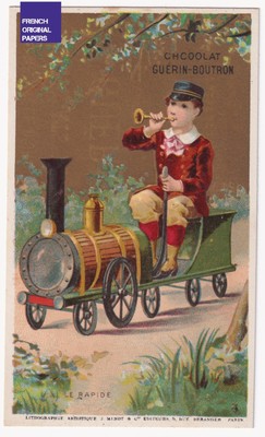 SUPERBE Chromo Guérin Boutron Paris Rapide train locomotive enfant jouet Minot