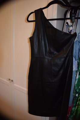 Michael Kors one shoulder black leather dress SZ 6 | eBay